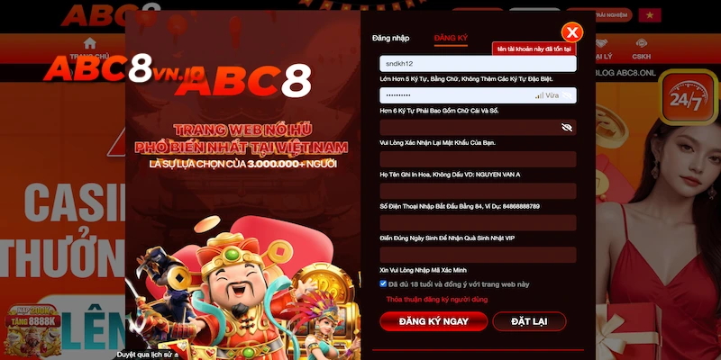 Tạo tài khoản tham gia đá gà ABC8 nhanh chóng
